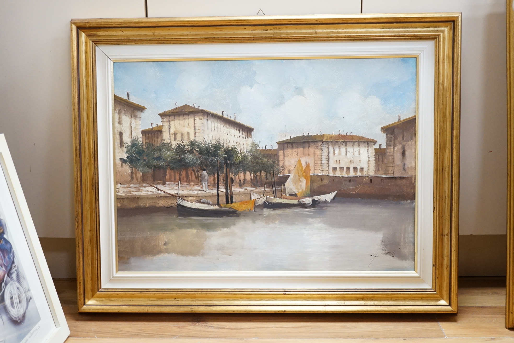 Guido Borelli (Italian, b.1952), oil on canvas, Venetian canal scene, signed, details verso. Condition - good